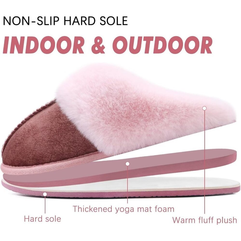 Women's Fluff Memory Cozy Winter Warm Scuff Slip On Light Pink  Slippers Shoes - Picture 5 of 7